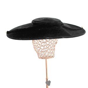 Vintage Velvet Extra Wide Brim Hat with pearl and rhinestone features.